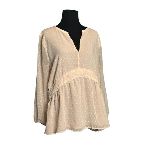 Loft light pink long sleeves swiss dot babydoll blouse size Medium - Picture 10 of 11